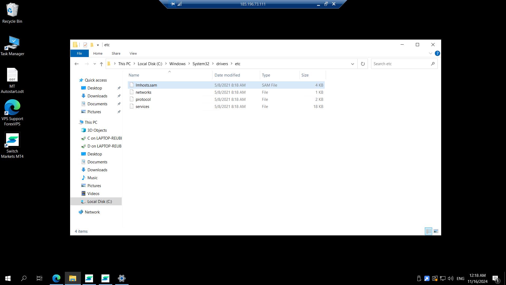 etc folder after the hosts file has been deleted