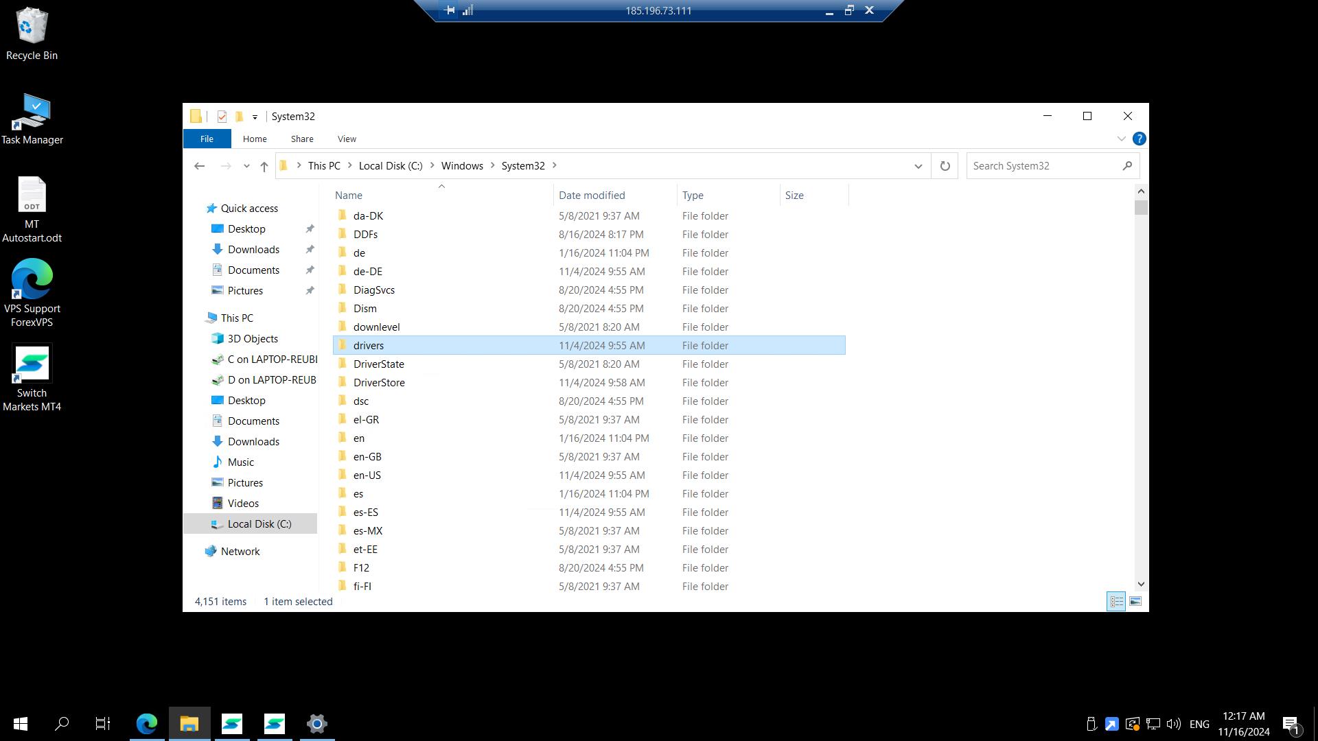 System32 folder with drivers folder highlighted