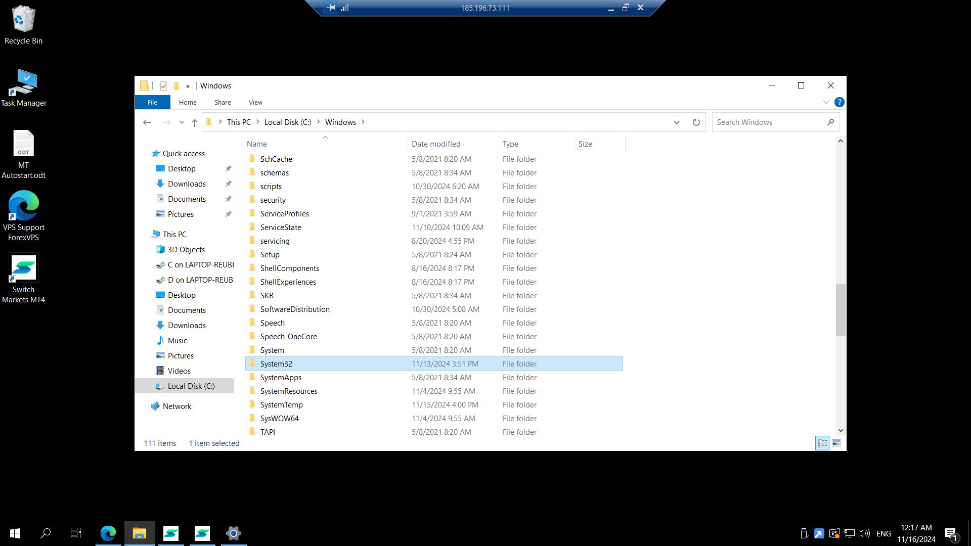 Windows folder with System32 folder highlighted